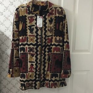 Sacred Threads Boho Tribal Print 100% Cotton Sz L/XL Front Zippered Jacket NWT.